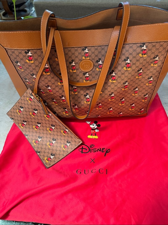 Gucci Handbags - Gucci X Disney Brown and Tan Mickey Mouse Tote with Wrist Pouch
